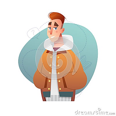 Handsome flat design set template with vector boy in winter clothes in cartoon style Vector Illustration