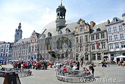 The handsome, Gothic town hall in the beautiful Belgian city of Mons on a sunny day. Editorial Stock Photo