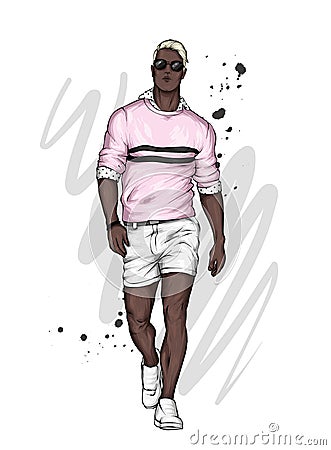 Handsome guy in stylish clothes. Fashion and style, accessories. Vector illustration. Vector Illustration