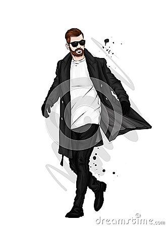 Handsome guy in stylish clothes. Hipster. Vector illustration. Vector Illustration