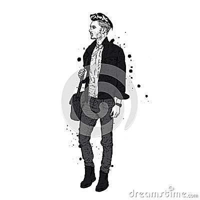 Handsome guy in stylish clothes. Hipster. Vector Illustration