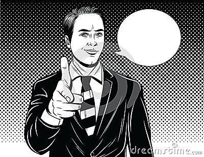 Handsome guy in suit showing forward direction Cartoon Illustration