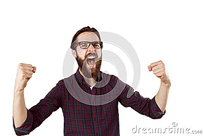 Handsome hipster cheering Stock Photo