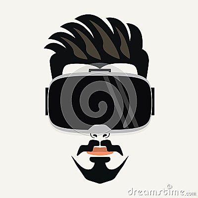 Handsome hipster young male wearing virtual reality glasses Vector Illustration