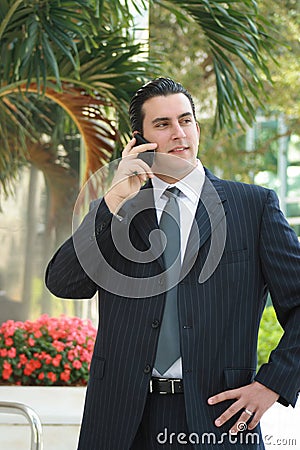 Handsome Latin business man talking Stock Photo