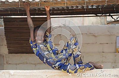 Handsome little black ethnicity boy playing at school Stock Photo