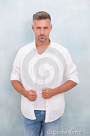Handsome macho. male beauty standards. casual fashion for men. right barbershop makes your future. gray hair care. adult Stock Photo