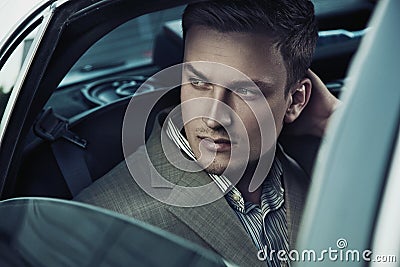 Handsome man in car Stock Photo