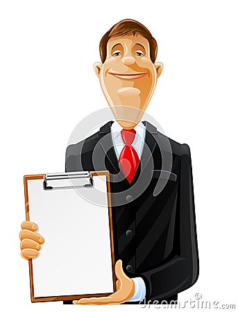 Handsome man with clipboard Vector Illustration