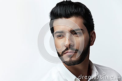 Handsome Man With Hair Style, Beard And Beauty Face Portrait Stock Photo