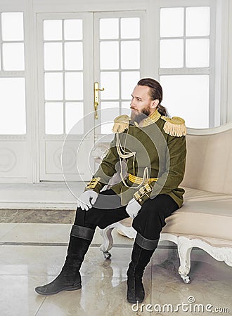 Handsome man in historical military uniform Stock Photo