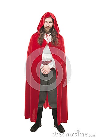 Handsome man in historical pirate costume and cloak isolated Stock Photo