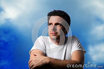 Handsome Man Looking Off in the Distance Stock Photo