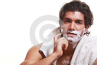 Handsome man shaving Stock Photo