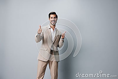 handsome man successful happy copyspace portrait beige business smiling suit businessman Stock Photo