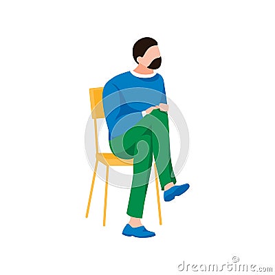Handsome man waiting for doctor. Male character sits in queue. Cartoon human sits on chair, isolated on white background Vector Illustration
