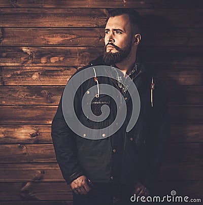 Handsome man wearing waxed canvas jacket Stock Photo