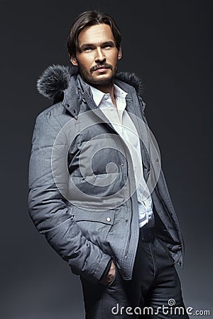 Handsome man wearing Winter Jacket Stock Photo