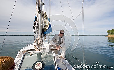 Handsome man on a yacht Stock Photo