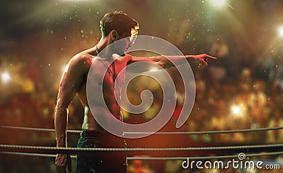 Handsome, muscular man on the fight club ring Stock Photo