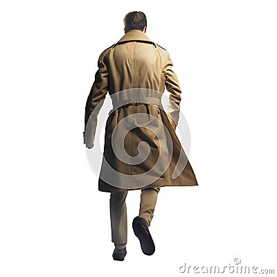 Handsome mysterious man walking away. wearing a brown leather trench coat. Noir vintage sin city private detective. PNG file Cartoon Illustration