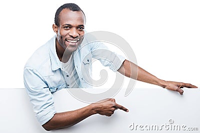 Handsome pointing copy space. Stock Photo