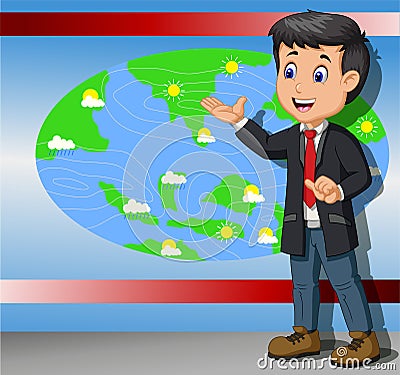 Handsome Reporter Giving Information About Today Weather Cartoon Stock Photo