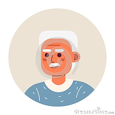 Handsome senior man with silver mustache semi flat vector character head Vector Illustration
