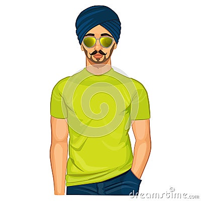 Handsome sikh indian guy Vector Illustration