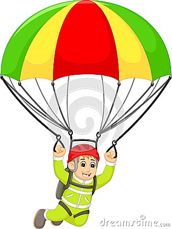 Handsome skydiving cartoon in action with smile Stock Photo