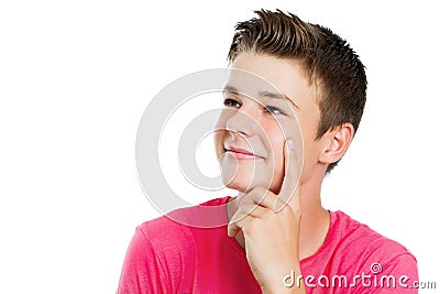 Handsome teen boy looking aside isolated. Stock Photo