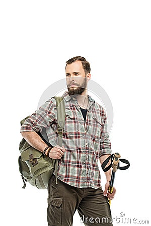 Handsome traveler with backpack Stock Photo