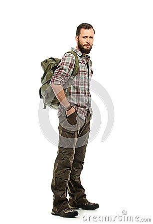 Handsome traveler with backpack Stock Photo