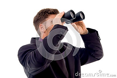 Handsome young accountant with binoculars Stock Photo