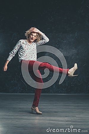 A handsome young blond man androgyne model Stock Photo