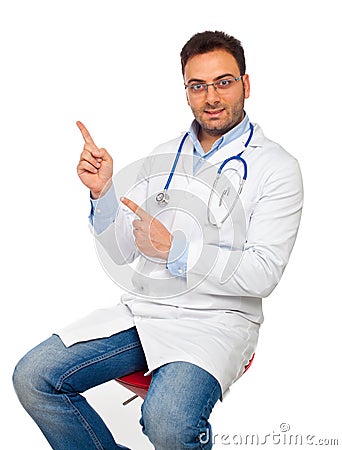 Handsome young doctor pointing Stock Photo