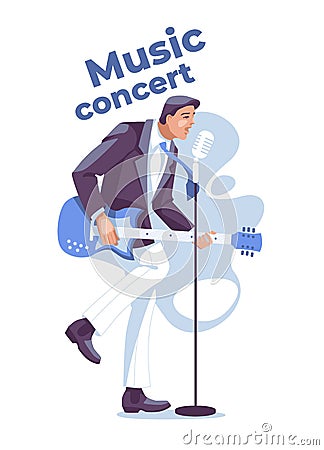 Handsome young guitarist dressed in a suit singing Vector Illustration