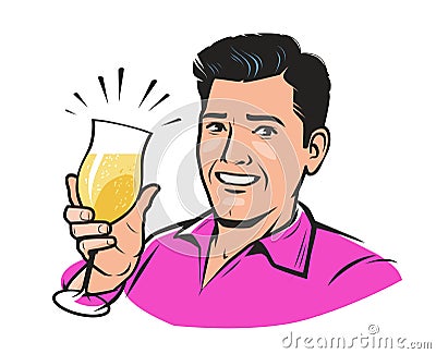 Handsome young man with a glass of champagne. Vector pop art retro comic style Vector Illustration