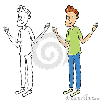 Handsome young man with his hands waving affably Vector Illustration