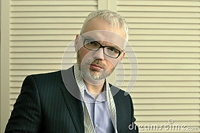 Handsome young man in shirt expresses various emotions Stock Photo