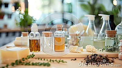 A handson workshop station where visitors can learn how to make their own natural cleaning products using simple and Stock Photo