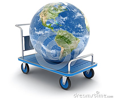 Handtruck with Globe (clipping path included) Stock Photo