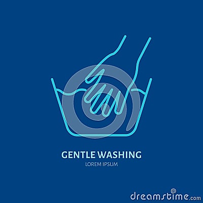 Handwash icon, gentle washing line sign. Flat logo for launderette service. Logotype for self-service laundry, clothing Vector Illustration