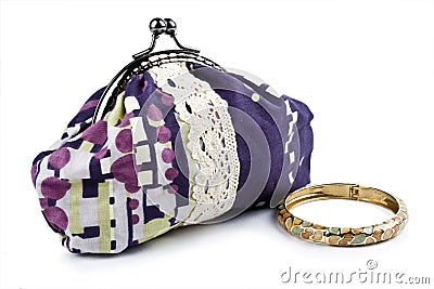 The handwork does bag and jewelry Stock Photo