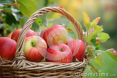 Handwoven Apple basket. Generate Ai Stock Photo