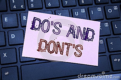 Handwriting Announcement text showing Do s And Do Not Donts. Business concept for Guide Allowed written on sticky note paper on th Stock Photo