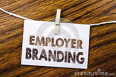 Handwriting Announcement text showing Employer Branding. Business concept for Brand Building written on sticky note paper on the w Stock Photo