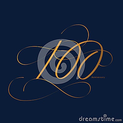 Handwriting celebrating, anniversary of number 100, 100th year anniversary, Luxury duo tone gold brown Vector Illustration