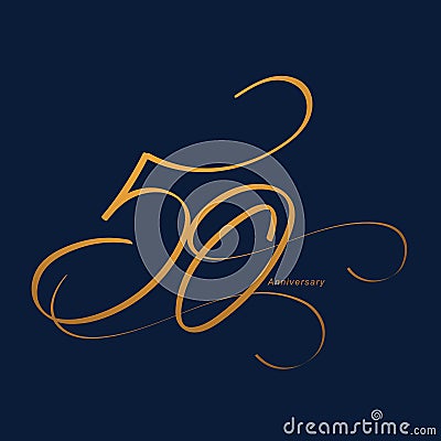 Handwriting celebrating, anniversary of number 50, 50th year anniversary, Luxury duo tone gold brown Vector Illustration