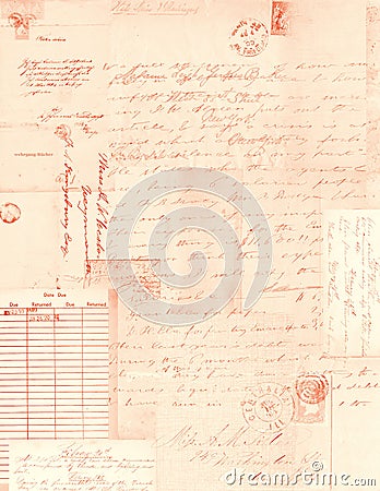 Handwriting collage background of letters and postage stamps Stock Photo